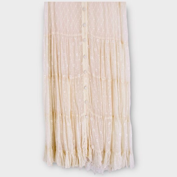 Vintage Alexander Brown Crinkle Eyelet Lace Layered Slip Embroidered Maxi Dress - Picture 2 of 9